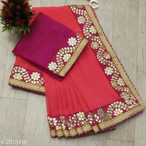 Pink gots patti border saree / blouse piece